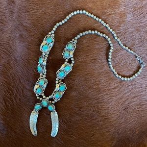 Natalie B Jewelry NBJ Turquoise Silver Squash Blossom Two Raven Naja Necklace
